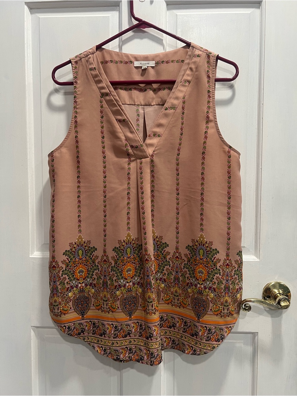 PLEIONE Pink Floral Paisley Sleeveless Blouse Tank Top SIZE MEDIUM Pre Loved
